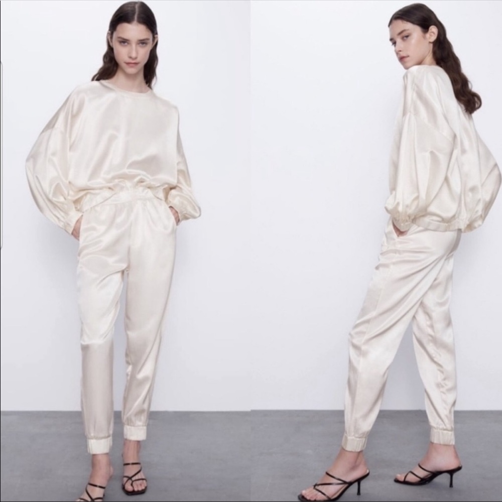 Zara Satin Sweatshirt Jogger Set